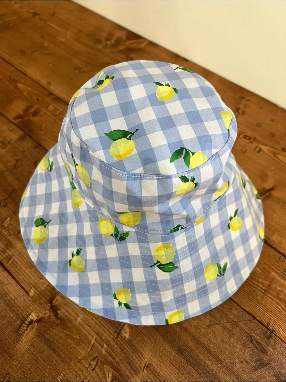 Janie and Jack Sun Hat Child Size 6/8 Blue Gingham Lemon 100% Cotton